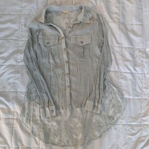 Mint Lace Hem Button Down Shirt